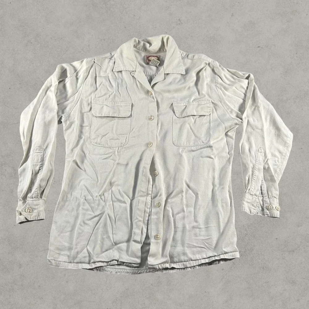 Banana Republic Mill Valley Shirt Mens Small Cream Vintage Rayon Loop Collar